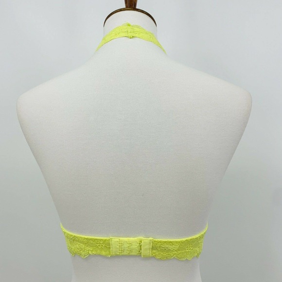 Free People Sz S Bralette Womens Galloon Lace Halter Bra Lime Soft Plunging Neck - Picture 6 of 10
